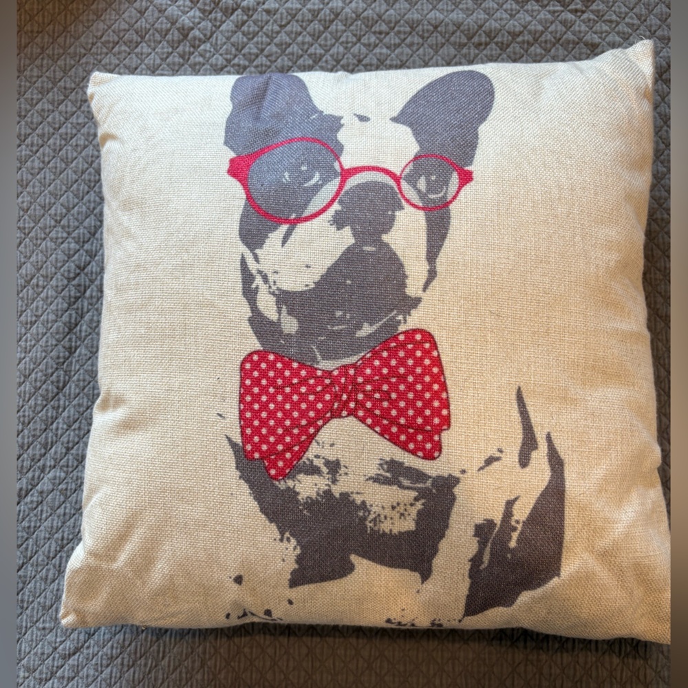Frenchie Dog Print Throw Pillow Case with Pink Accents